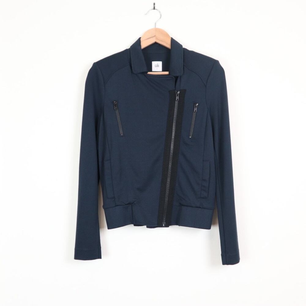 CAbi Size S Chance Moto Jacket Diagonal Zip Bomber 5476 Navy Blue - Picture 2 of 11